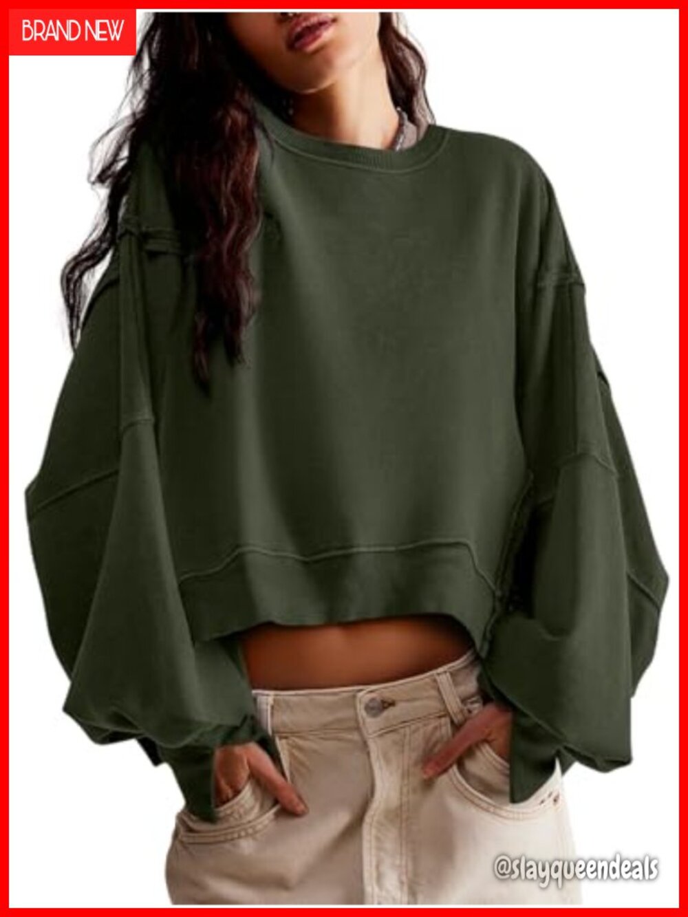 Zwurew Womens Crop Sweatshirt Loose Fit Crew Neck Pullover Long Sleeve Top